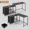 Costway L-shaped Computer Desk with Power Outlet, Drawers, Metal Mesh Shelves Rustic Brown/Black/White